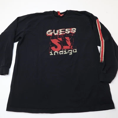 Vintage GUESS Mens #27 Indigo Graphic Long Sleeve Black Top XL Shirt 90s - Image 1 of 4