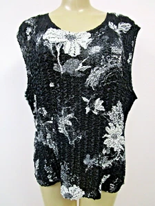 RAFAEL BLACK & WHITE CRINKLE STRETCHY CRINKLE SLEEVELESS TOP SIZE 1X - Picture 1 of 4
