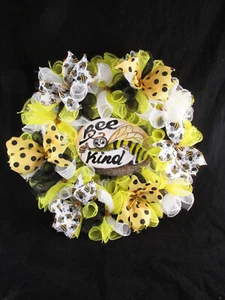 Yellow, Black, and Yellow Curl Deco Mesh Bee Wreath - Picture 1 of 6