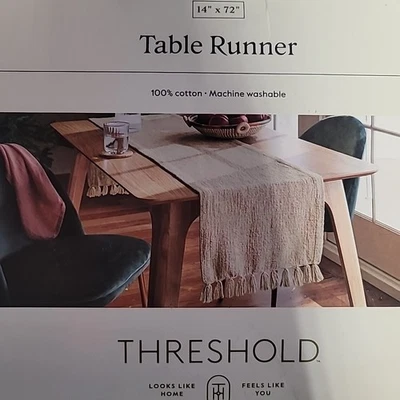  14"× 72" Cotton Table Runner Cream - Threshold, NEW - Image 1 of 4