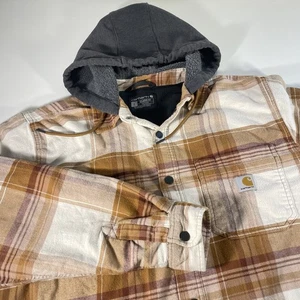 Carhartt Mens Flannel Hoodie Snap Rugged Flex Relaxed Fleece Lined Large 105938 - Picture 1 of 11