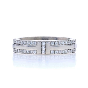 Tiffany & Co. T Narrow Pave Diamond Band -White Gold 18k Rd .45ctw Ring Sz 6 1/2 - Picture 1 of 9