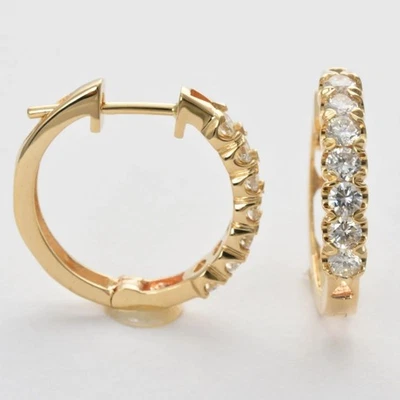 Black Friday Deal 1Ct Round Cut Lab Grown Diamond Hoop Earrings 14K Yellow Gold - Image 1 of 4