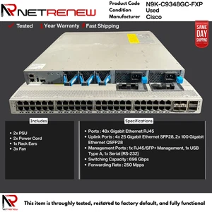 Conmutador Cisco N9K-C9348GC-FXP 48x 1GB RJ-45 4x 25GB SFP28 2x 100GB - Imagen 1 de 1