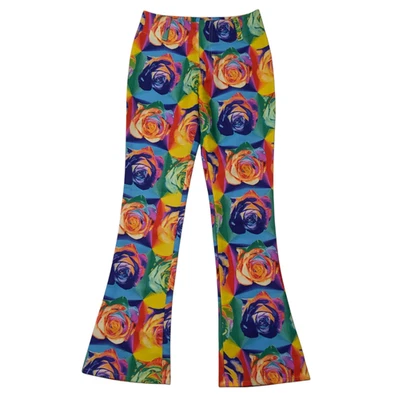 TRIPP NYC Vintage 80s 90s Flare Pants Size 3 Colorful Rose Art Warhol Print RARE - Image 1 of 4