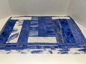 Beach Theme Placemats 4 White Blue SilverQuilted NEW Handmade Patchwork Shells - Picture 1 of 8