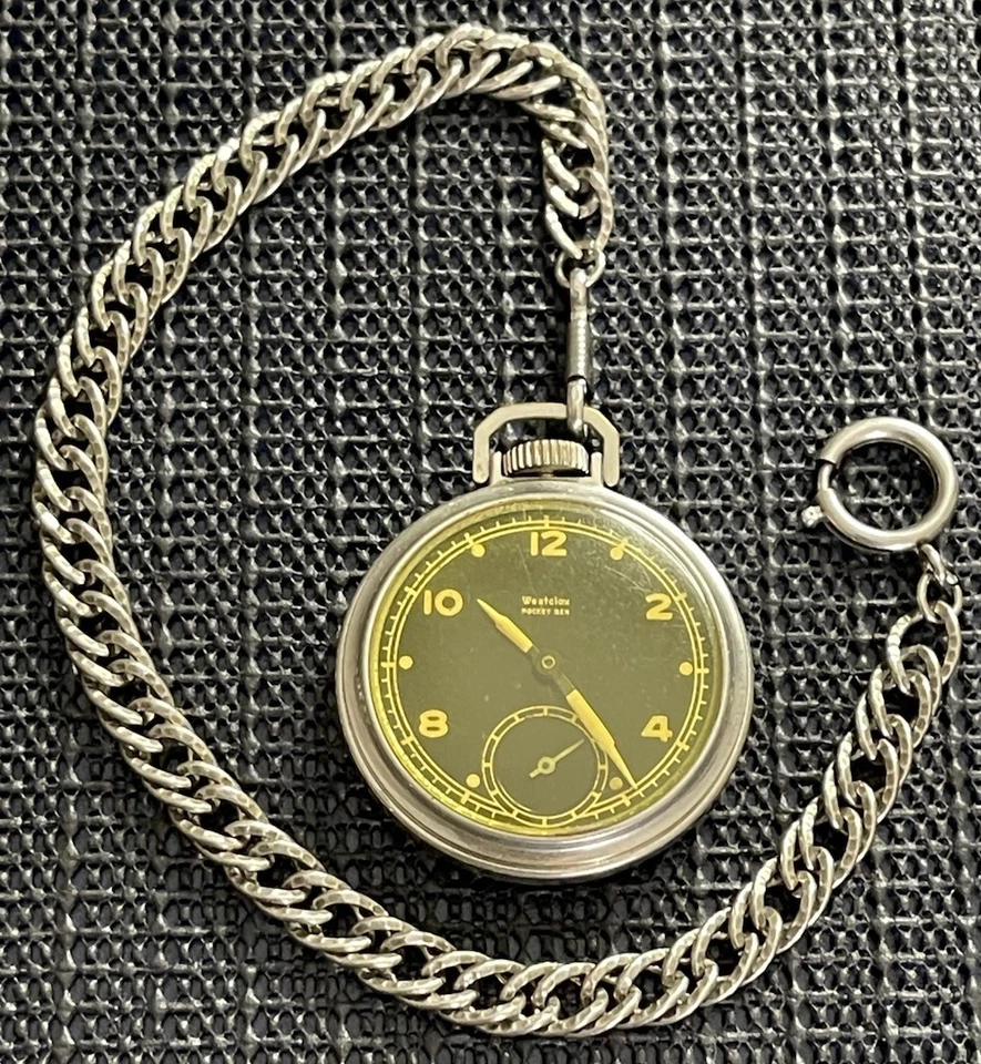 Vintage Westclox Pocket Ben Black Dial Pocket Watch w/ Chain Works - Image 1 of 4
