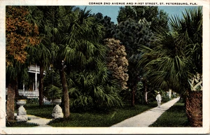 Corner 2nd Ave & First St, St Petersburg FL POSTKARTE 1918 Pearson - Bild 1 von 2