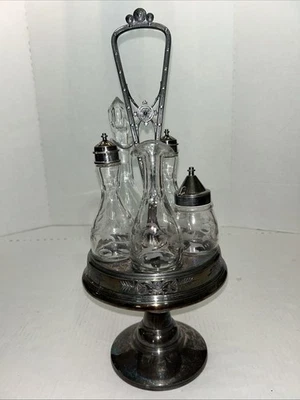 Conjunto de rodízio antigo figura vitoriana cavaleiro Reed & Barton banhado a prata 5 peças - Imagem 1 de 4