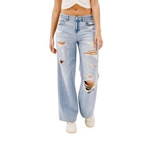 Jeans donna American Eagle strappato vita bassa skater gamba larga taglia 0/25W nuovo con etichette - Foto 1 di 7
