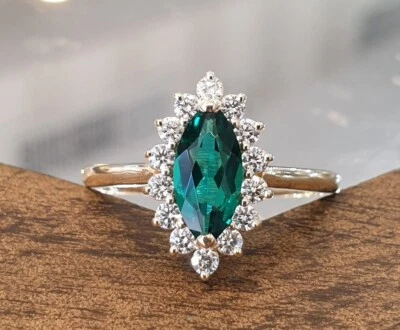 Green Emerald Dainty Ring Lab Created Gemstone 925 Sterling Silver Women Ring - Image 1 of 4