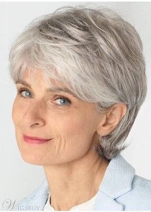 Bellissima parrucca corta dritta nuova grigia per donna anziana - Foto 1 di 5