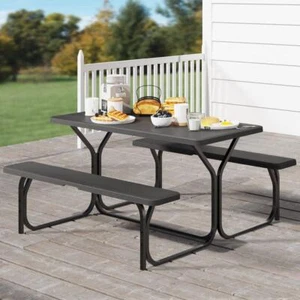 DEXTRUS Outdoor Picnic Table 71" w/ Umbrella Hole Weather Resistant Steel Black - Picture 1 of 4