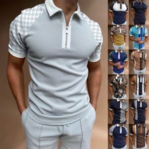 Mens Slim Polo Shirts Short Sleeve Tops Summer Casual Muscle Golf Plaid T-Shirt