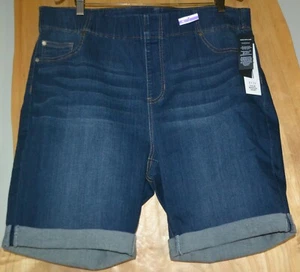 Liverpool Chloe Pull On Denim Shorts Cuffed Bermuda Dark Wash Size 22W - Picture 1 of 3