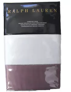 Ralph Lauren One Langdon Satin Euro Pillow Sham White Lavender Border - Bild 1 von 3