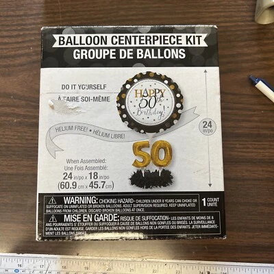 Happy 50th Birthday Balloon Centerpiece Kit 18" Top 6" Base Fifty Birthday Decor - Image 1 of 4
