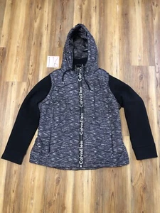 Calvin Klein Women’s Black White Down Puffer Coat Full Zip Jacket Hooded Sz 1X - Picture 1 of 24
