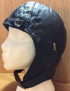 WOLFTRAX Large Black Leather Motorcycle Bomber Hat Adjustable Straps USA! EUC - Picture 1 of 10