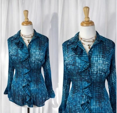 Blusa Top Azul Volantes Texturizada Transparente Caprichosa Gótica Hada Boho Occidental Y2K EE. UU. 8 Foto 1 de 4