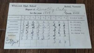 Antigua boleta de calificaciones de 1909 octavo grado Whitcomb High School Bethel Vermont - Imagen 1 de 12