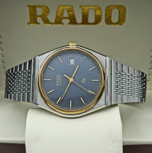 ORIGINAL RADO MEN ROUND LUXURY WATCH VINTAGE BLUE 34 MM 1980s & RARE - Picture 1 of 20