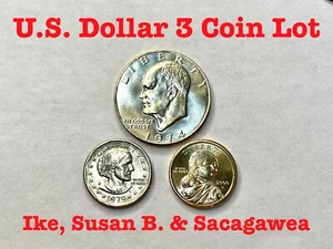 US Dollar Münzen Lot 3 - je 1 Stück, Eisenhower, Susan B Anthony und Sacagawea - Bild 1 von 2