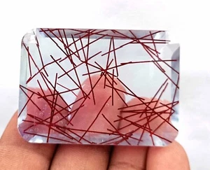 185 CT Top Quality Rutilated Quartz Bi Color Certified Emerald Cut Gemstone 24JL - Picture 1 of 7