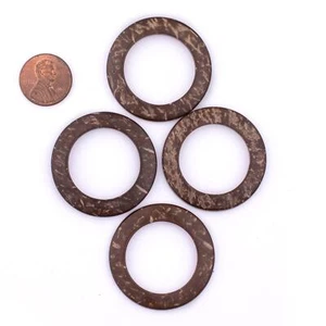 Natural Coconut Shell Ring Pendants 35mm, Set of 20 Brown Wood Large Hole - Picture 1 of 6