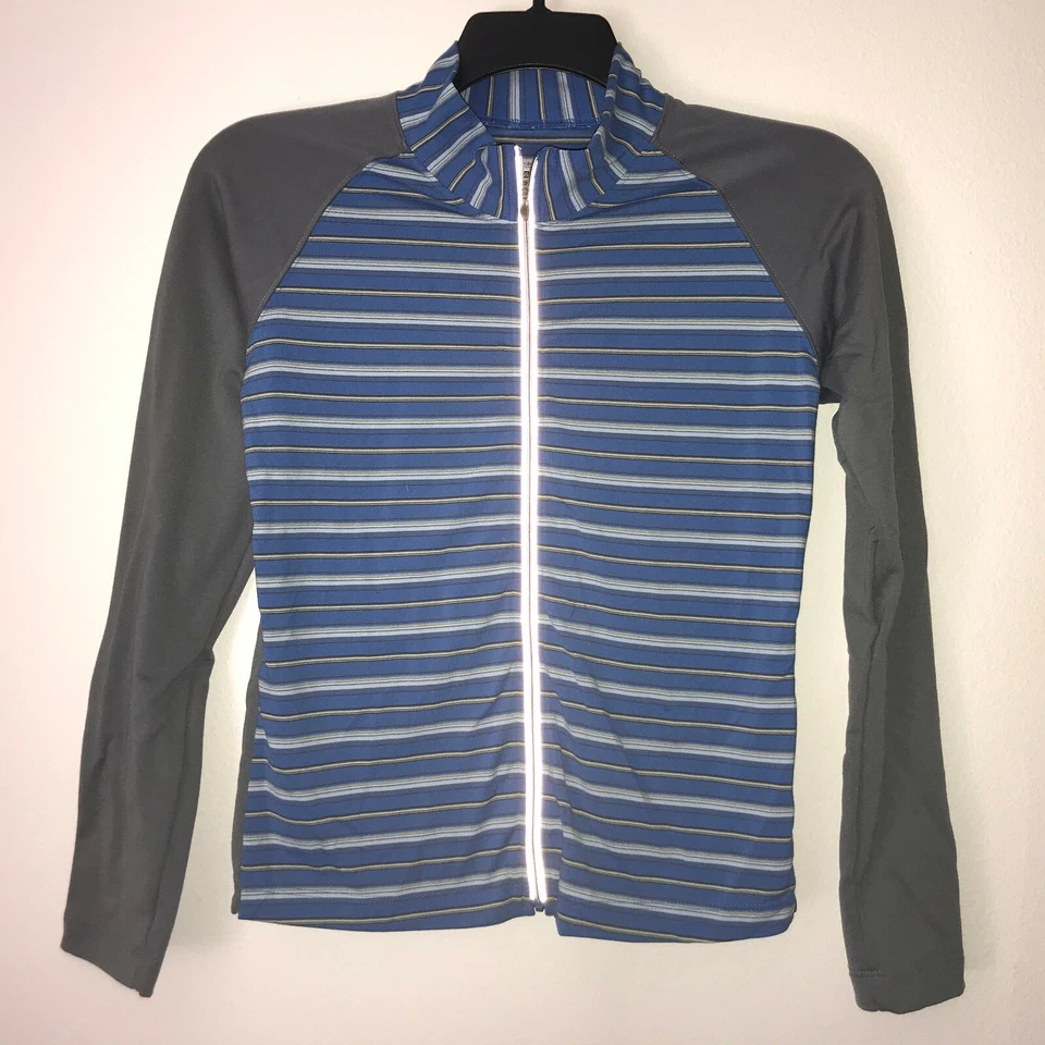 Chaqueta Atlética Columbia Titanium Mujer Pequeña Gris Azul Rayas Cremallera Completa  Foto 1 de 4