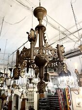 1920s Neoclassical Brass Seven Light Chandelier  Professionally Rewired