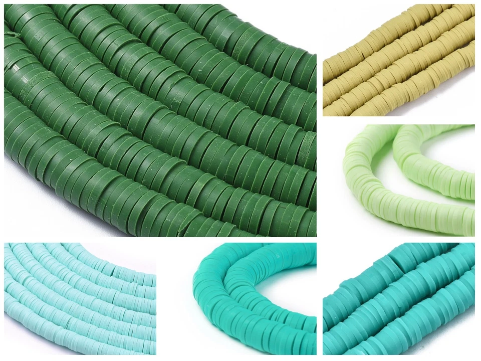 Heishi Katsuki Perlen 6mm Perlen Strang grün aquamarin  Scheiben Polymer Clay - Bild 1 von 1