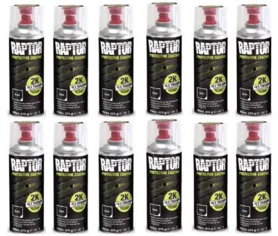 U-POL 12 x UPOL Raptor NERO rivestimento letto camion 2K aerosol 400 ml rivestimento protettivo barche