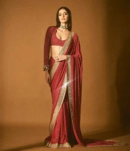 NEW WEDDING PAKISTANI WEAR UNSTITCHED BLOUSE SARI BOLLYWOOD INDIAN SAREE BLOUSE - Picture 1 of 7