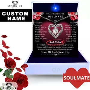 Collar Corazón Amor Romántico PERSONALIZADO Plata Alma Gemela Novia Regalos de Cumpleaños - Imagen 1 de 12