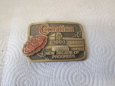 Hebilla de cinturón de metal clavel 1990 nueva década de progreso lácteos Waverly Iowa  Foto 1 de 4