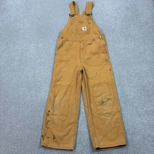 Carhartt Dungarees Kids Size 7 Tan 26x20 Overalls Bib Double Knee Duck Youth - Picture 1 of 9