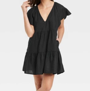 Universal Thread Womens Size XL Black Flutter Short Sleeve Mini Skater Dress - Picture 1 of 4