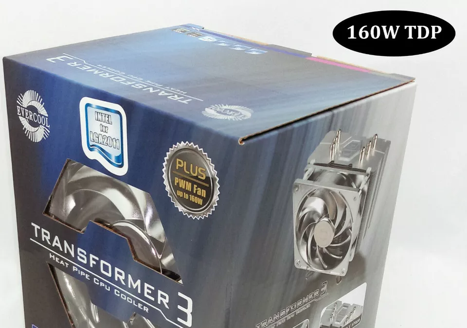 Evercool Transformer 3 160W TDP Intel LGA2011 775 AMD AM3 CPU Cooler HPM-12025 - Image 1 of 4