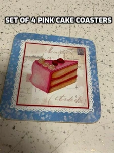 4er Set Rosa Kuchen Untersetzer Quadratisch Laminiert Kork Unterlegt Tisch Tasse Esszimmer - Bild 1 von 2