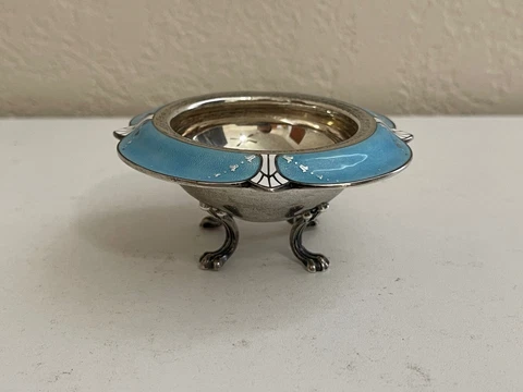 Antique R. Blackinton & Co Sterling Silver & Guilloche Enamel Master Salt Dish Cover