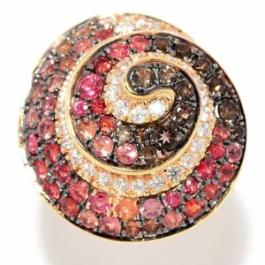 Meher's SS 3.52ctw Sapphire, Smoky Quartz & White Zircon Seashell Ring Size 7 - Picture 1 of 5