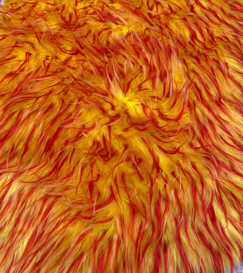 Spike Faux fur red orange on yellow Upholstery Fabric by the yard - Image 1 of 1