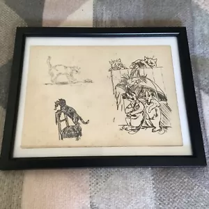 After Louis Wain Drawing Ink Pencil Album Cats Dogs Sketches NOT Print Original - Picture 1 of 6
