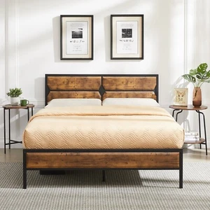 Twin/Full/Queen Platform Bed Frame with Wooden Headboard and Footboard - Picture 1 of 34