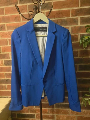 Zara Basic Royal Blue Blazer with Striped Inner Lining Size Small - Image 1 of 4