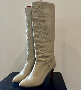 Vintage 70er 80er 7,5 italienische elegante Stiefel creme weiß Lederfutter Sohle Italy MIMA - Bild 1 von 6