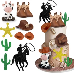 Cowboy Cake Decorations Cow Hat and Boot Cake Toppers for Western Cowboy Cowgirl - Picture 1 of 12