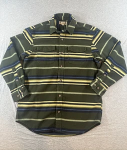 Duluth Trading Burlyweight Chamois Work Shirt Mens M Green Striped Flannel Heavy - Picture 1 of 16
