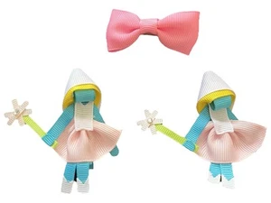 3pc Hand Made Bow Set Two Smurfs And A Pink Bow - Picture 1 of 1